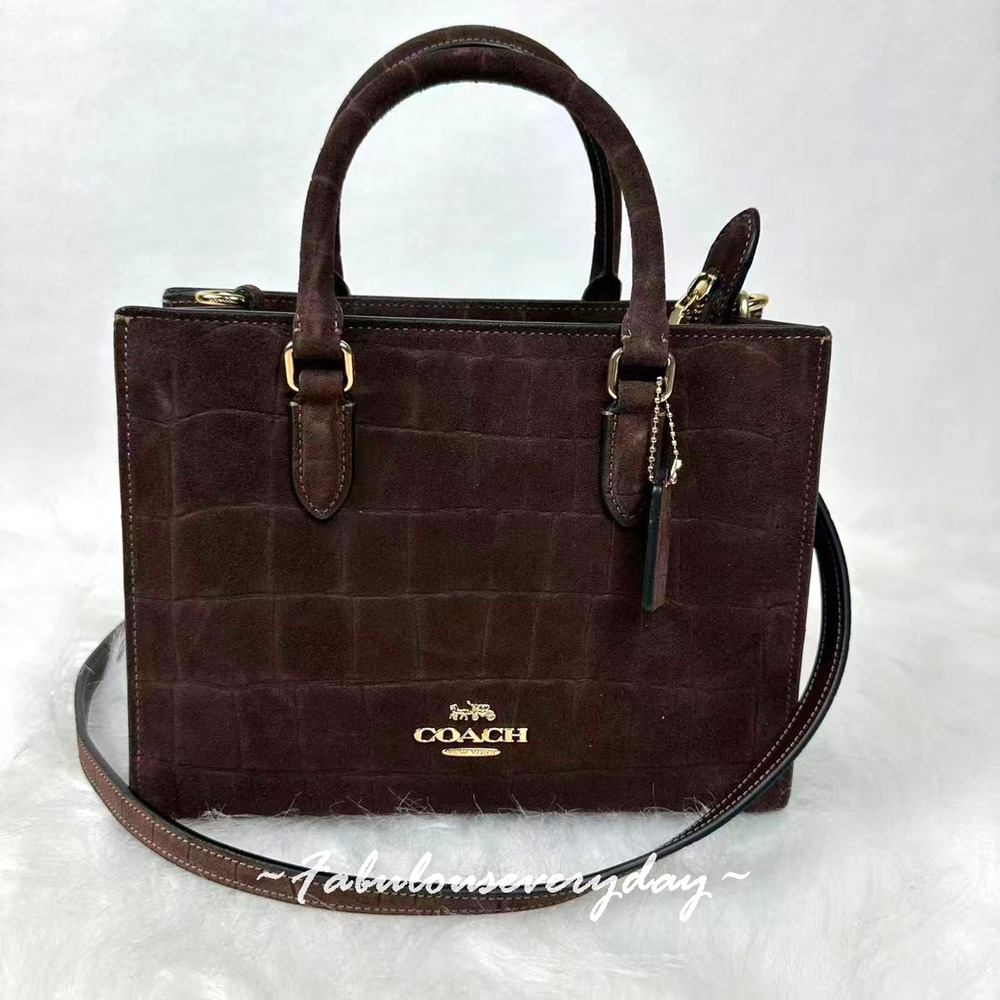Coach Maggie Small Tote Bag Xbody Ccc71 Crocodile-Embossed Suede/Gold/Maple Nwt